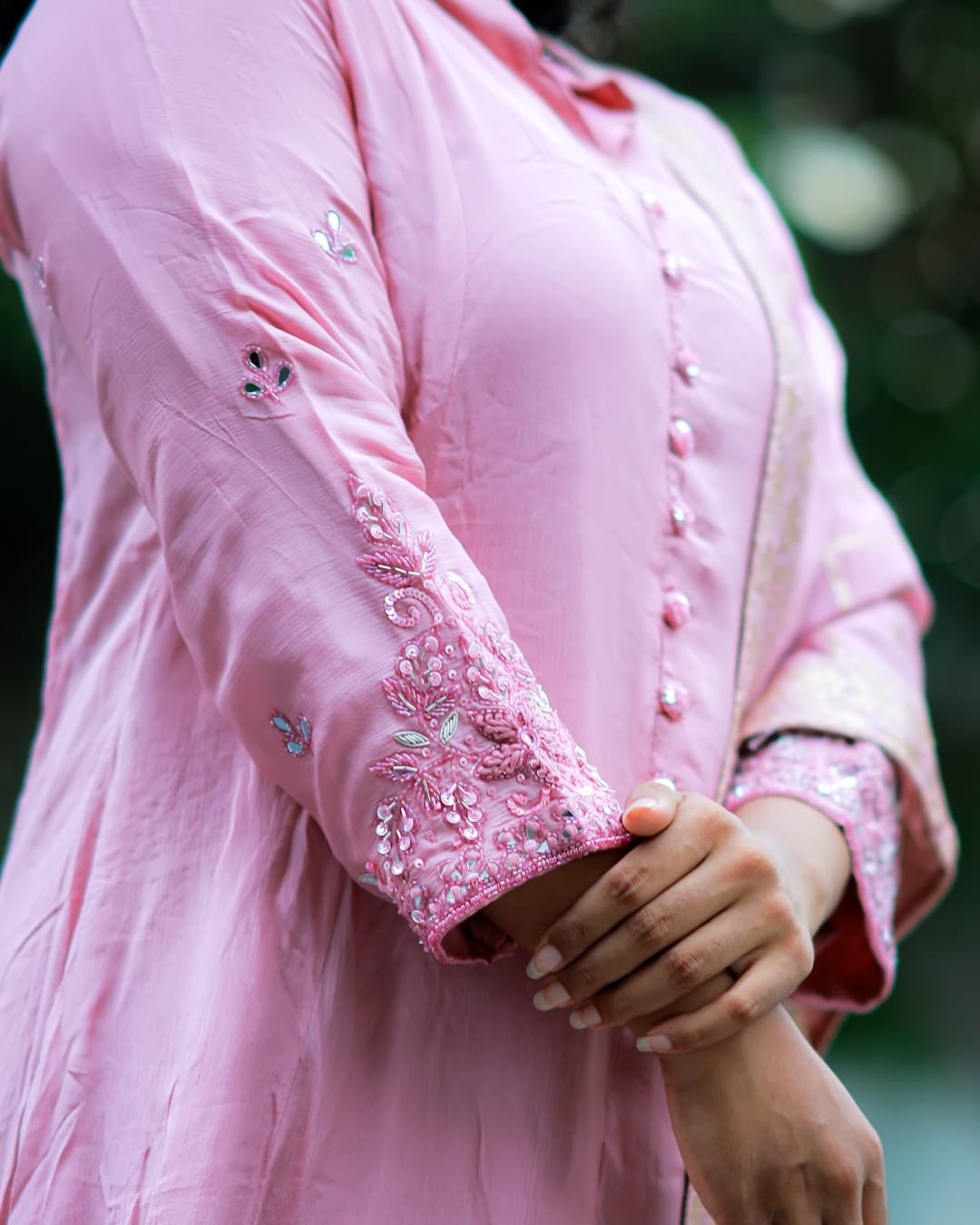 LA00073-Three piece churidar set-Fabric-Rayon-Hand work-Color-Pink-Size(S M L XL XXL)