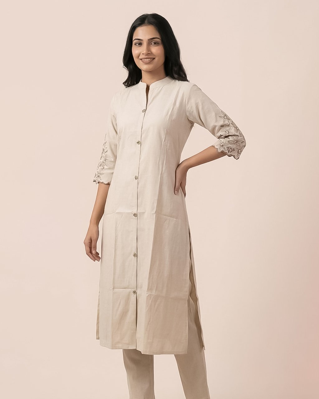 LA00133-Co-ord set Cotton fabric-Cream color-Size-(M L XL XXL)