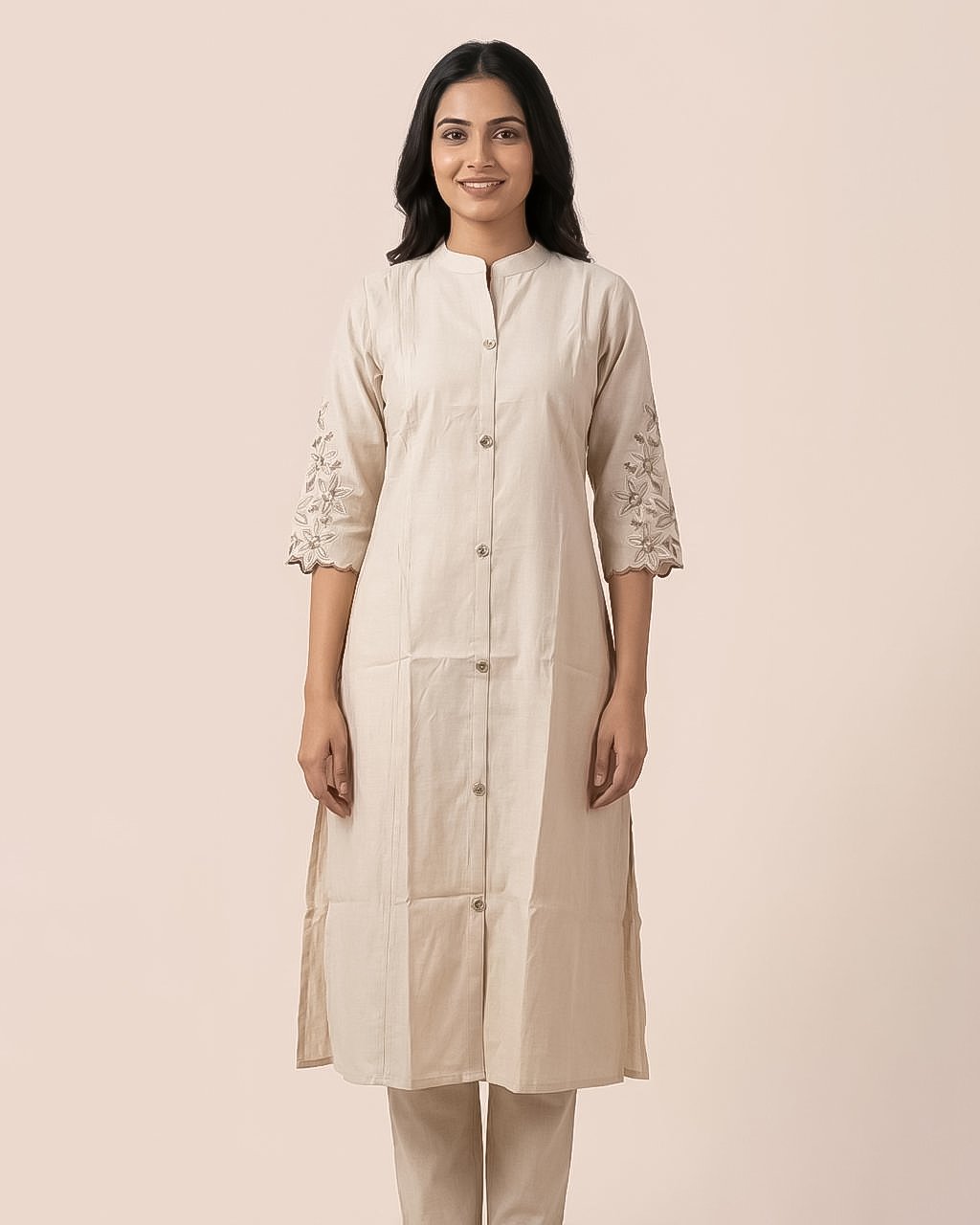 LA00133-Co-ord set Cotton fabric-Cream color-Size-(M L XL XXL)