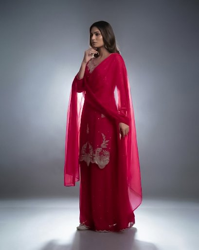 LA00180-Three piece set partywear-Fabric-Chinone-Hand work-Color-Magenta-Size-(L XL XXL XXXL)